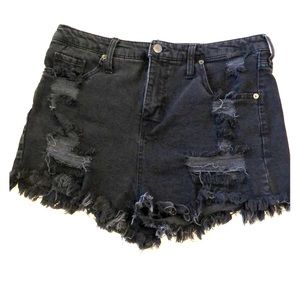 Women’s Black Distressed High Waisted Shorts 12